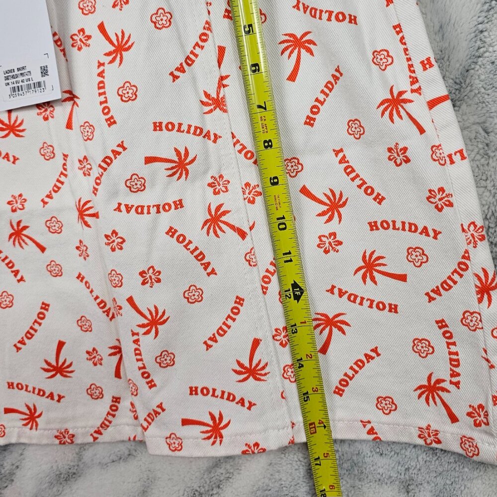 Glamorous Denim US Sz 10 Medium Holiday Print White Denim High Waist Mini Skirt - Picture 10 of 10
